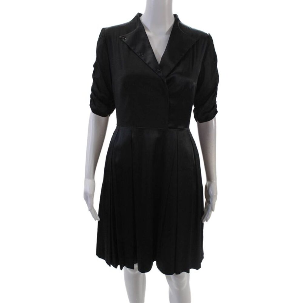 Vika Womens Textured Half Sleeve Button Zip Lined Sleek Dress Black Size S
